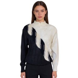 Ginenne Vintage Black/Cream Rhinestone Sweater Size S